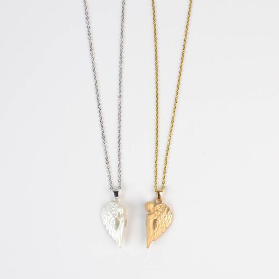 1 Set Matching Angel Couple Necklaces Magnetic Heart Angel Pendant Necklaces Romantic Love Heart Necklaces for Couples Valentine's Day Gift