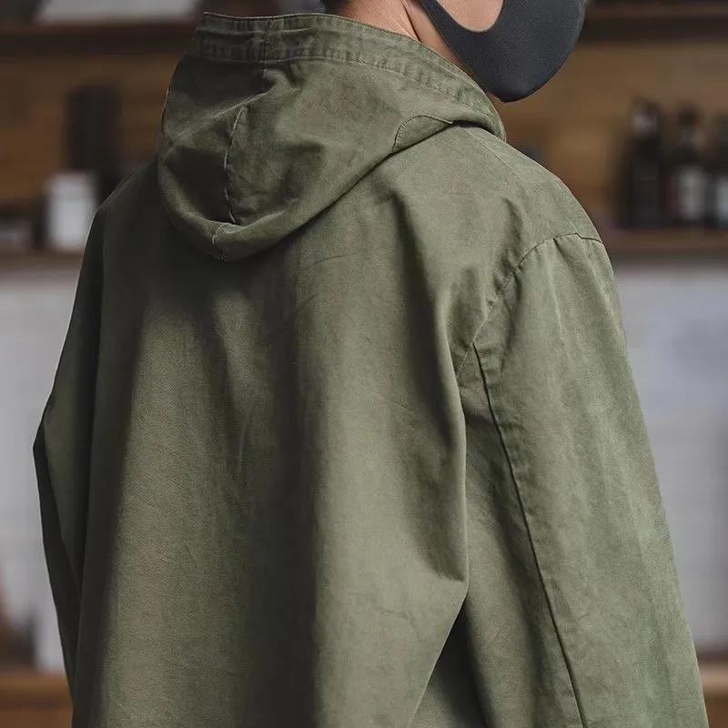 Men's Spring and Autumn Short Hooded Retro Sweatshirt Long Sleeve V-Neck Jacket