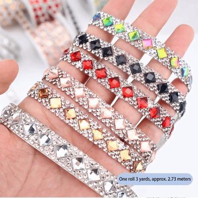 3 Yards Self Adhesive Square Rhinestone Flexible Shiny Rhinestone Sticker Sparkling DIY Decoration Rhinestone Strip