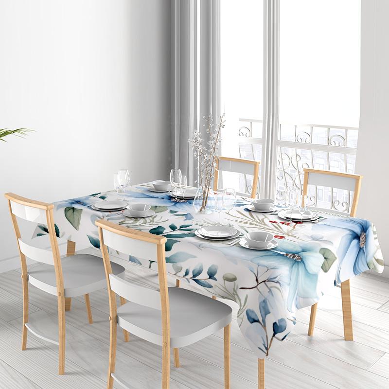 Tischdecke mit Blumenmuster Wasserdicht Esszimmer Schreibtischabdeckung für Heimdekoration in Blau Grün Weiß Rot
