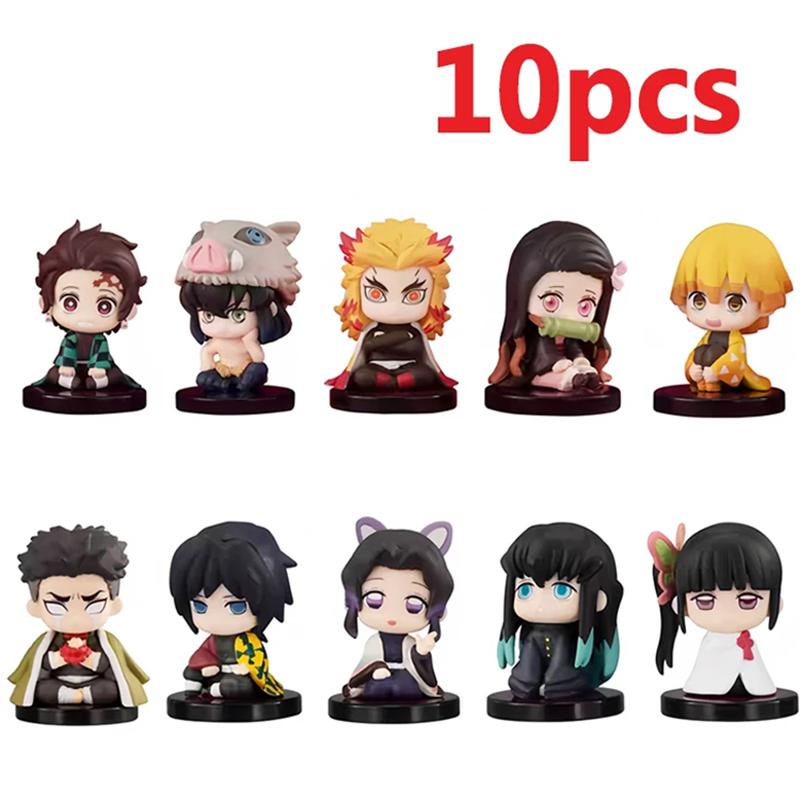 Anime Demon Slayer Figure Toy - Kimetsu No Yaiba Q Version - Sitting Tanjiro Nidouzi Inosuke Zenizu PVD Figurine Model Doll Gift
