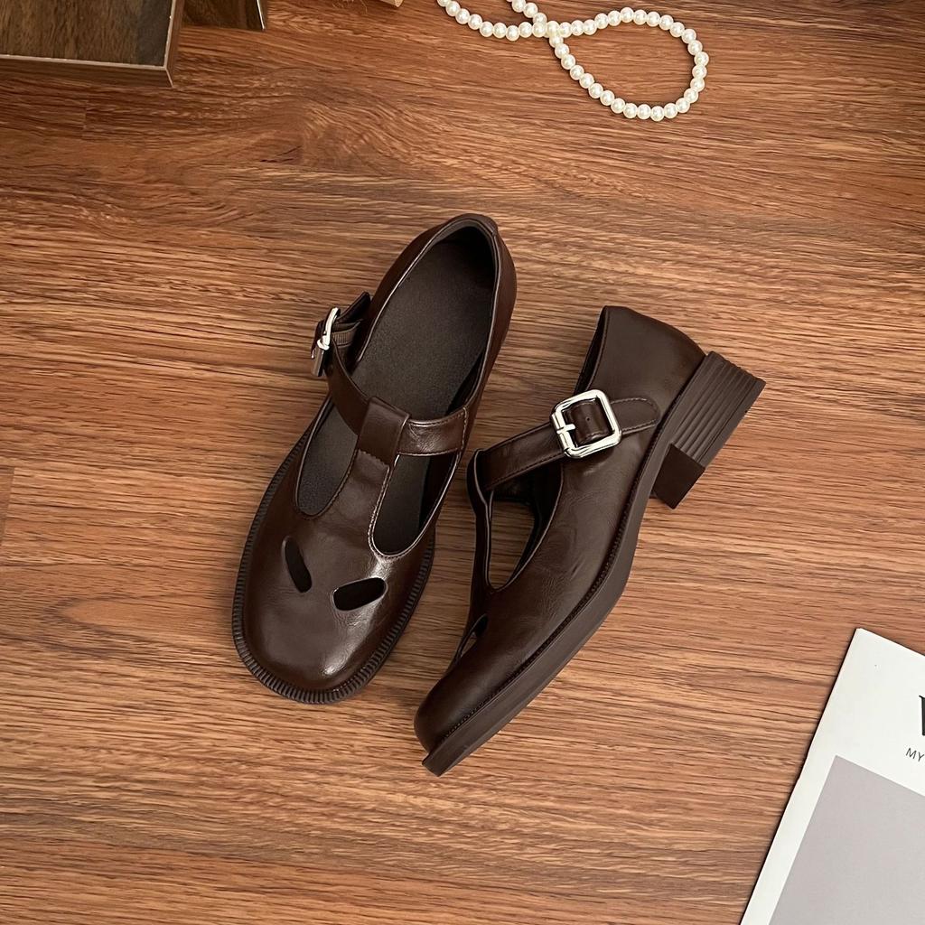 Grape Mother Internet Celebrity New Mary Jane Shoes Women Wear High Sense Hollow Niche Design Retro Single Shoes Women Fashion