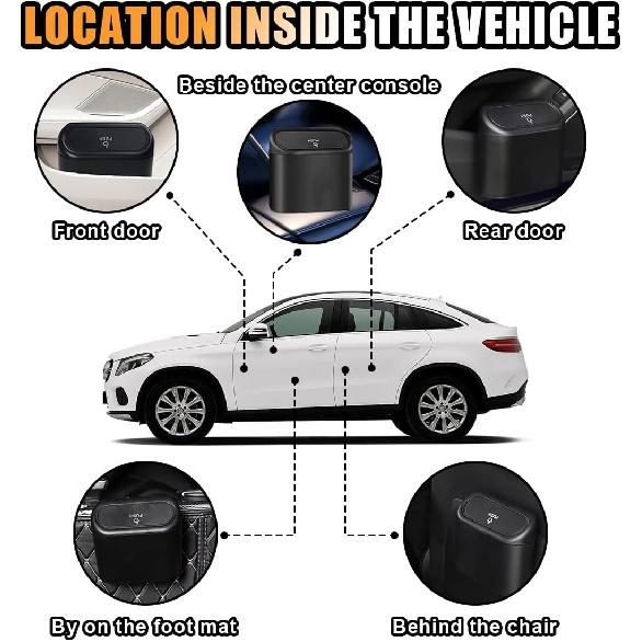 Mini Car Trash Can With Lid, Small Automotive Dustbin Garbage Container, Waterproof And Leak Resistant Car Storage Box With A Roll Of Plastic Trash