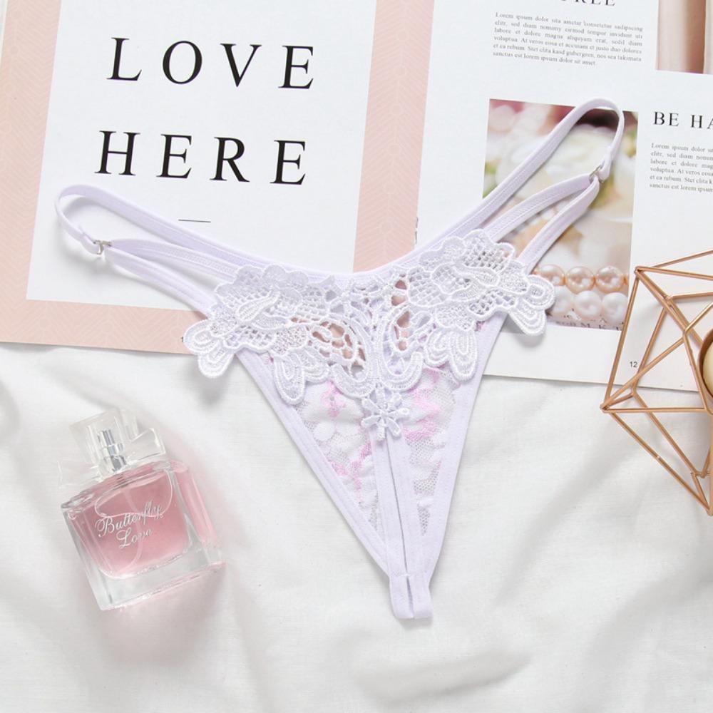 Sexy Panties Fashion Embroidery Hollow Open Crotch Sex Temptation Women's Thong Invisible Thin Belt Low Waist T Pants