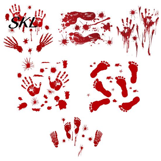 Temporary Removable Decal Halloween Blood Handprints/Footprints Wall Stickers, Decals, Spooky Waterproof Stain-proof Window Cling DIY Decoration