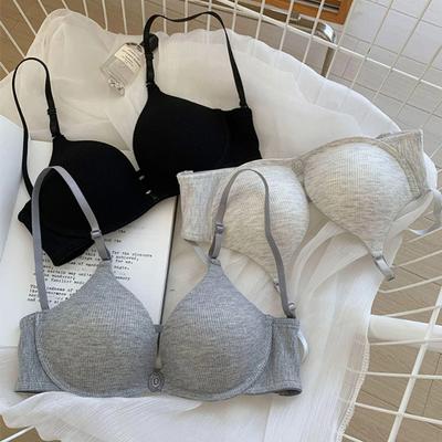 Women's Summer Bra Thin Padded A Cup Push Up Bralette Front Button Design For College Students Lingerie Three Strap Hollow Back