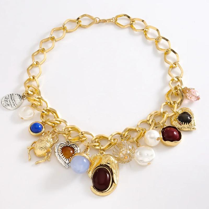 Bohemian Retro Earring Necklace Vintage Resin Gemstone Love Lantern Imitation Pearl Earrings and Necklace Set Jewelry Gifts