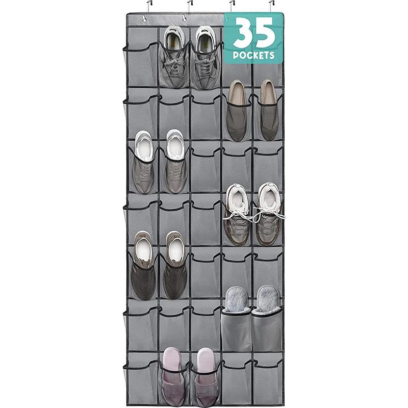 

35 Grid Over the Door Shoe Organizer Large Mesh Pockets With 4 Hooks Transparent Fabric Shoe Rack Storage Bag Box For Bedroom