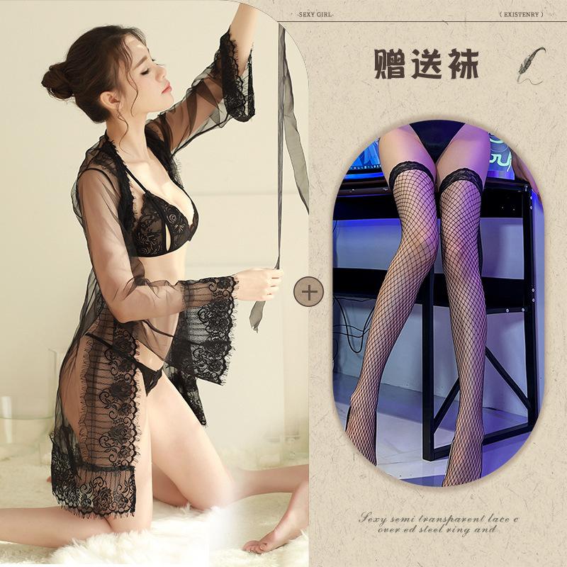 New sex underwear sexy lace skirt perspective open file hot jacket three-point underwear set