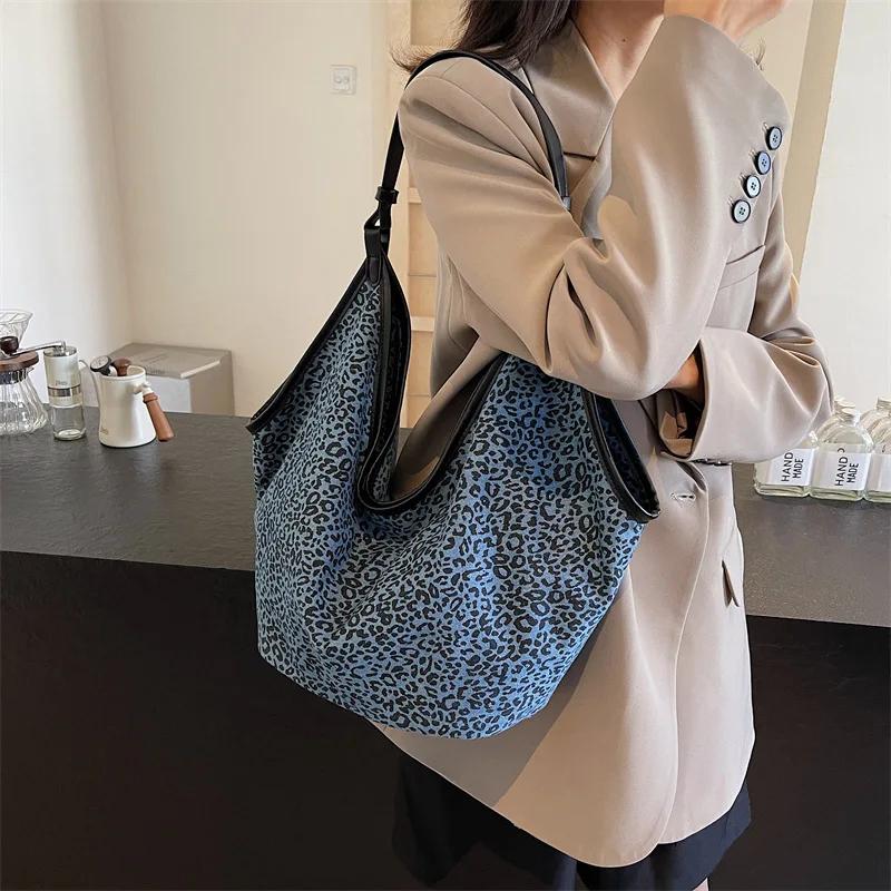 Retro-Damen-Umhängetasche mit großem Fassungsvermögen und Leopardenmuster