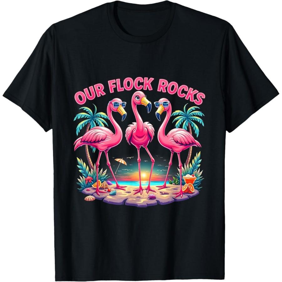 Family Matching Our Flock Rocks Flamingo Summer Vacation T-Shirt S