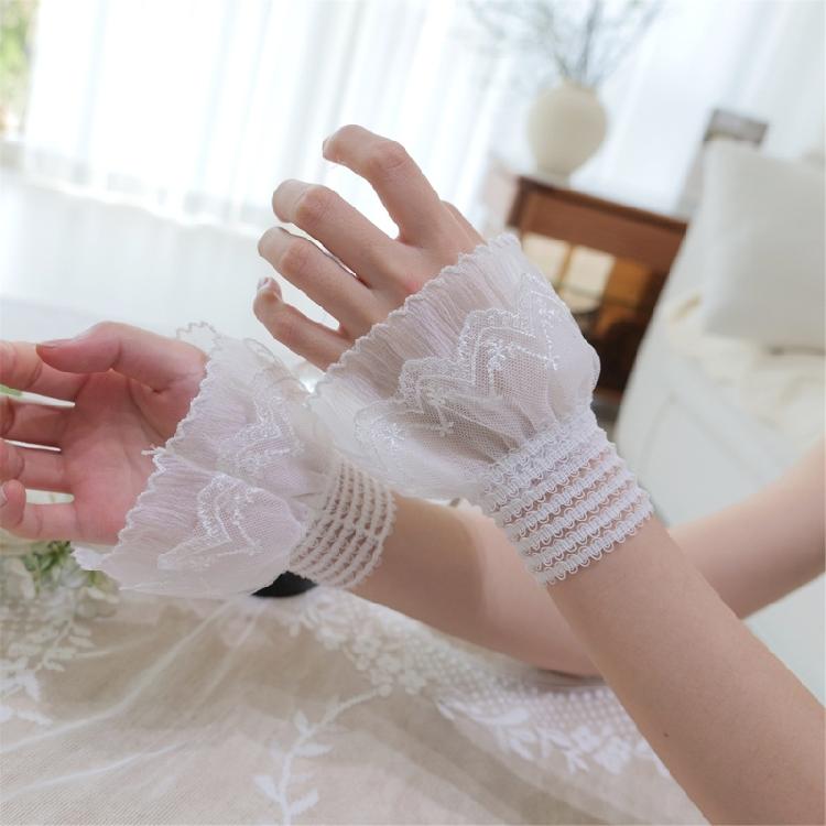 Elegant Lace Wristbands Ruffled Flower Detailing Elastic Hand Gloves Cuff Extention For Weddings And Daily Wear