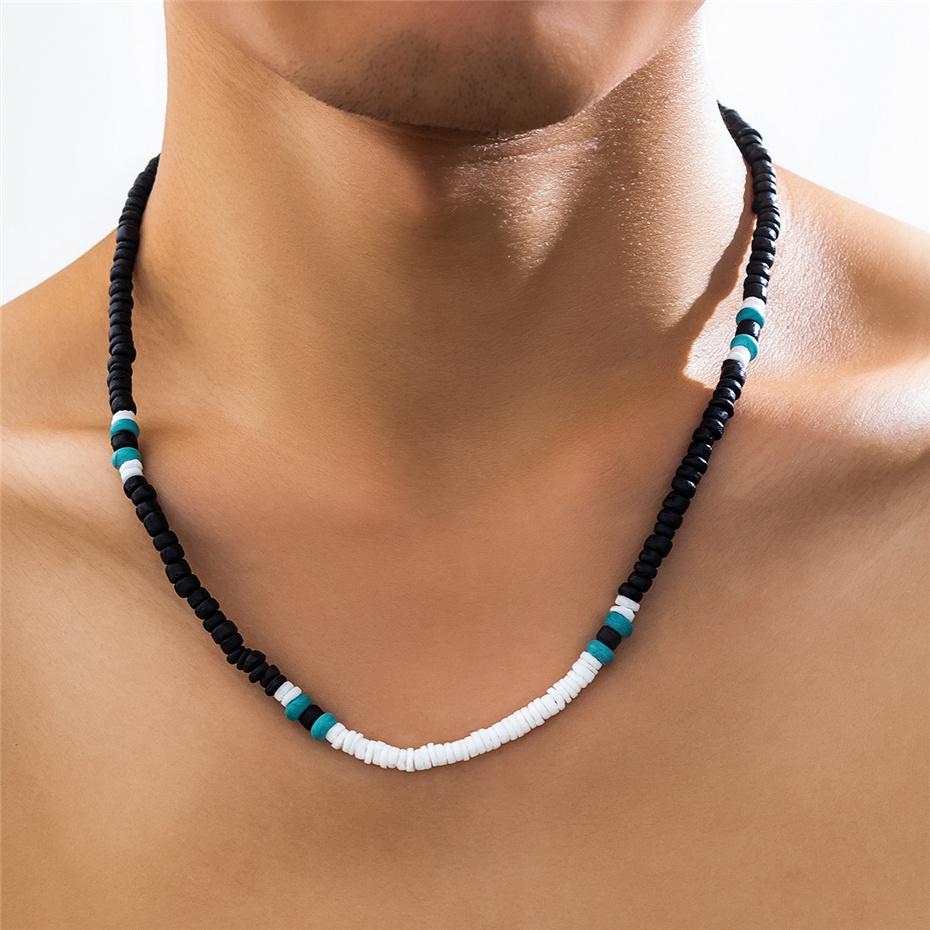 Vintage Beach Boho Surfer Coconut Wooden Chain Necklace for Men Simple Geometric Tribal Ethnic Beads Choker Neck Accessories New