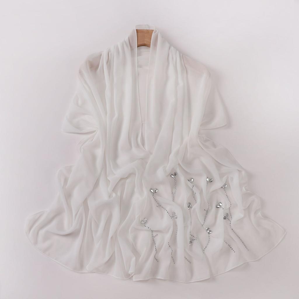 Pearl Chiffon Long Scarf With Rhinestone For African Women