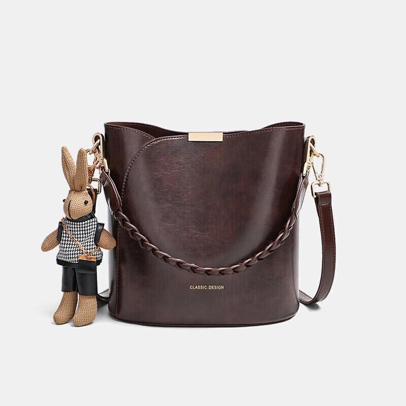 

YUYULA Leather Handbag, Women s Crossbody Bag, Bucket Bag, Shoulder Bag, Coffee Color, with Gift Box кавовий