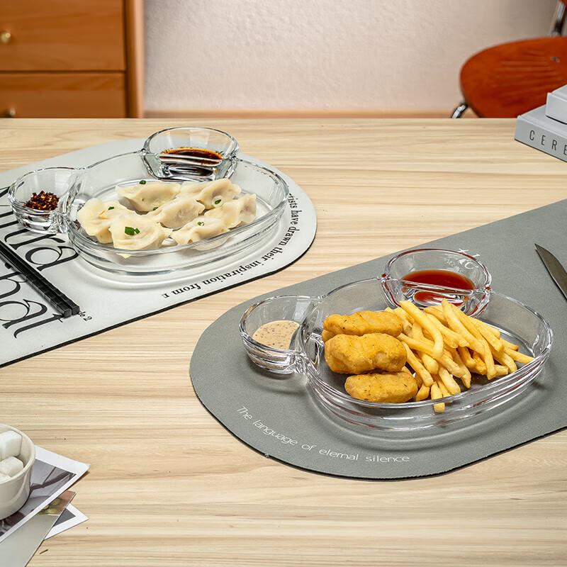 Cartoon Glass Divided Dumpling Plate with Dipping Dish