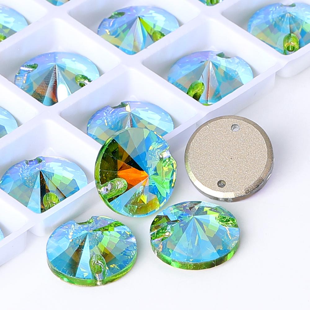 High Quality Rivoli 80+ Colors Rhinestones Crystal AB Sew-on Glass Gems Clothing Flatback Sewing Stones Women Bling Bling Shine
