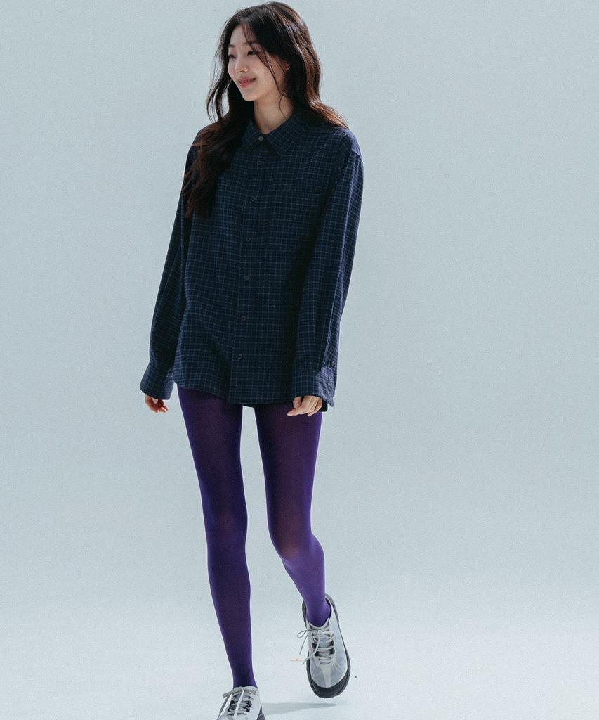 ANNEHEARTS Drape Square Check Shirt_Navyblack