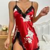 Women Summer Nightdress Lace-up Spaghetti Strap Silky Satin Backless Sleeveless Floral Leopard Print
