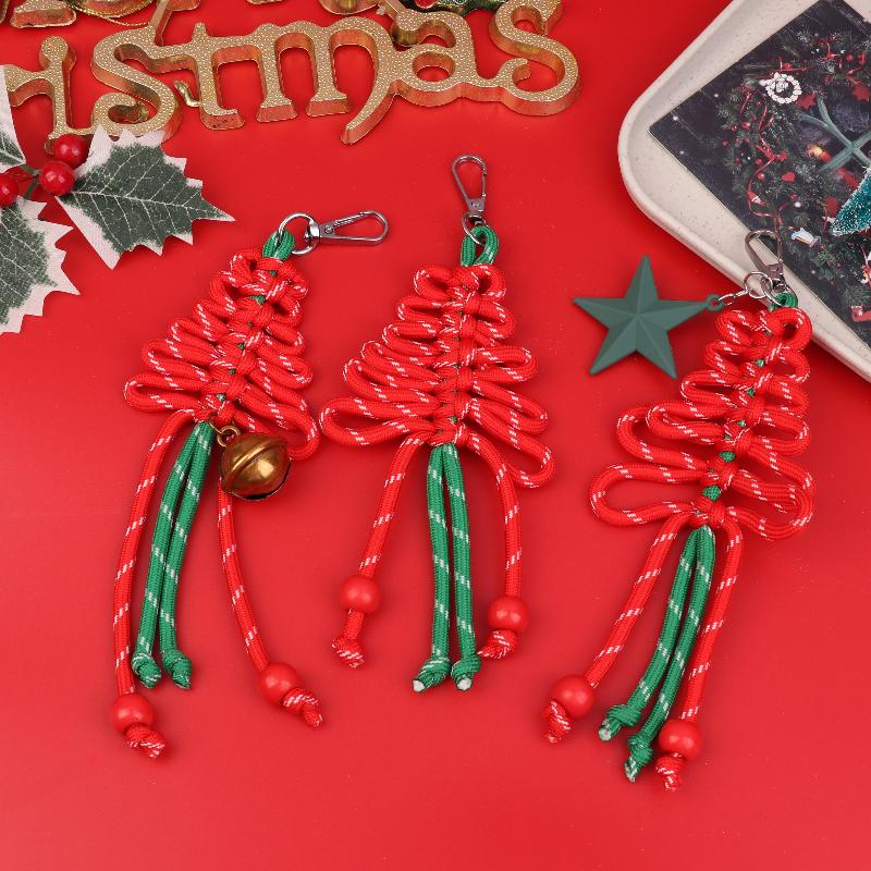 Hand-Woven Christmas Tree Keychain Trendy Creative Braided Rope Keyring  Bag Pendant Hanging Decoration For Xmas Gifts