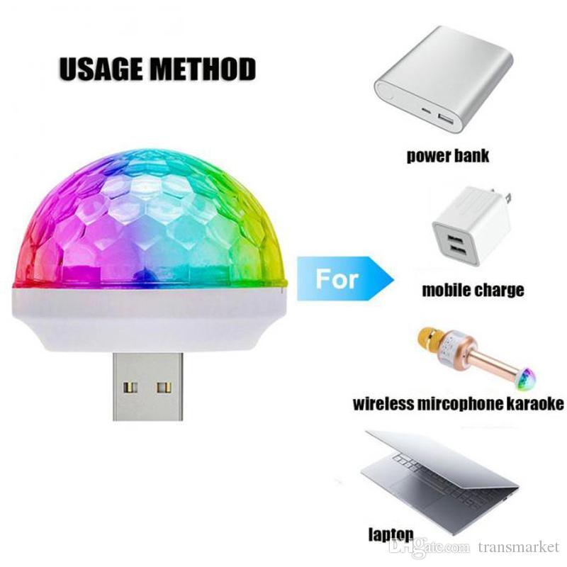 Car USB Magic LED Light,Voice-Controlled LED,Party Disco Atmosphere Light,Rotating Stage Light,Without Battery,Car Enthusiasts
