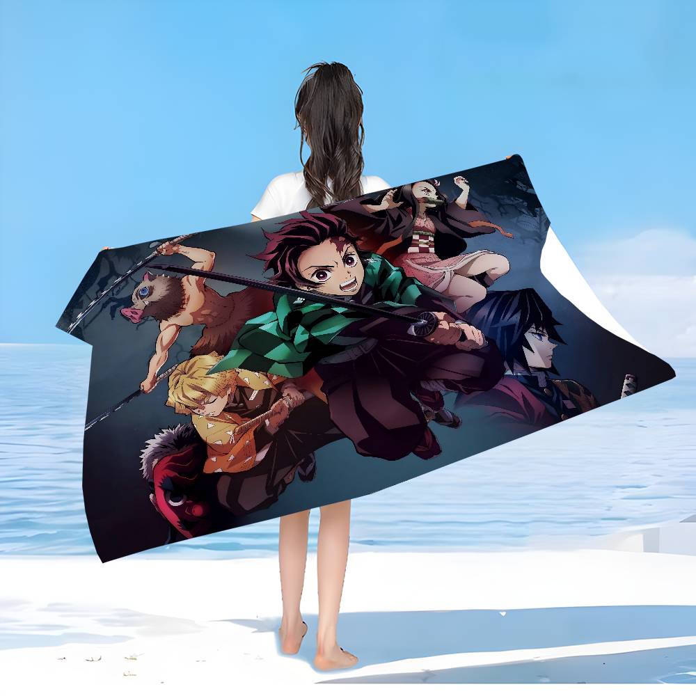 Anime Demon-Slayer Beach Towel Colorful Bath Towels for Girl Microfiber Quick Dry Custom Sand Free Beach Yoga Spa Gym Pool