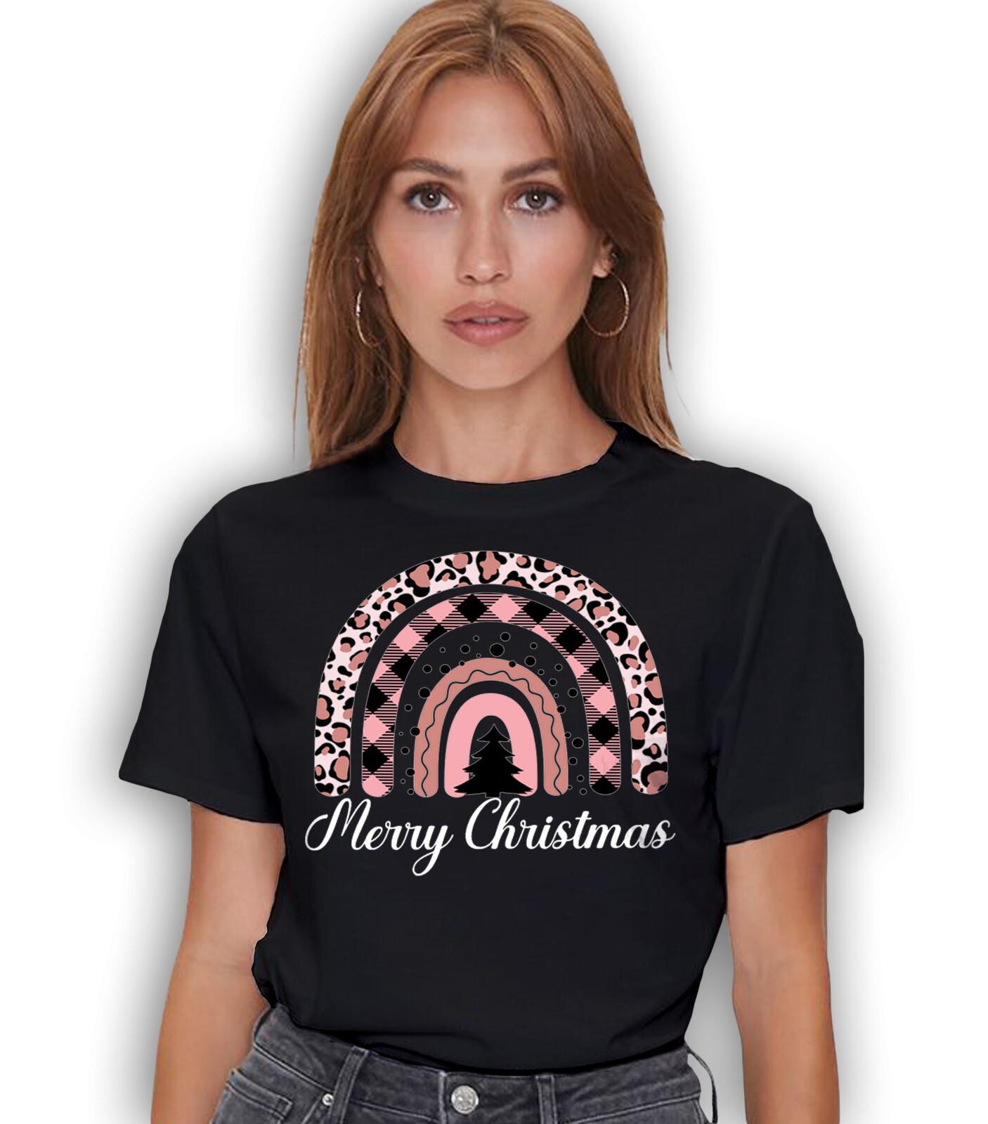 Merry Christmas Leopard Rainbow Shirt Holiday Christmas T-shirt Xmas graphic Tee XXXXL