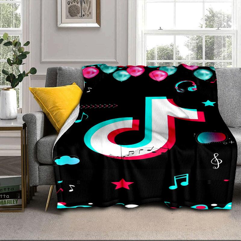 Neon Tiktok Logo Art Portable Blanket/Soft Blanket Bedding Blanket Suitable for Travel Camping Living Rooms Offices Sofas Fan Gifts