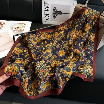 New Paisley Print Square Scarf Soft Satin Bandana Vintage Windproof Head Wrap Shawl Imitation Silk Travel Beach Towel