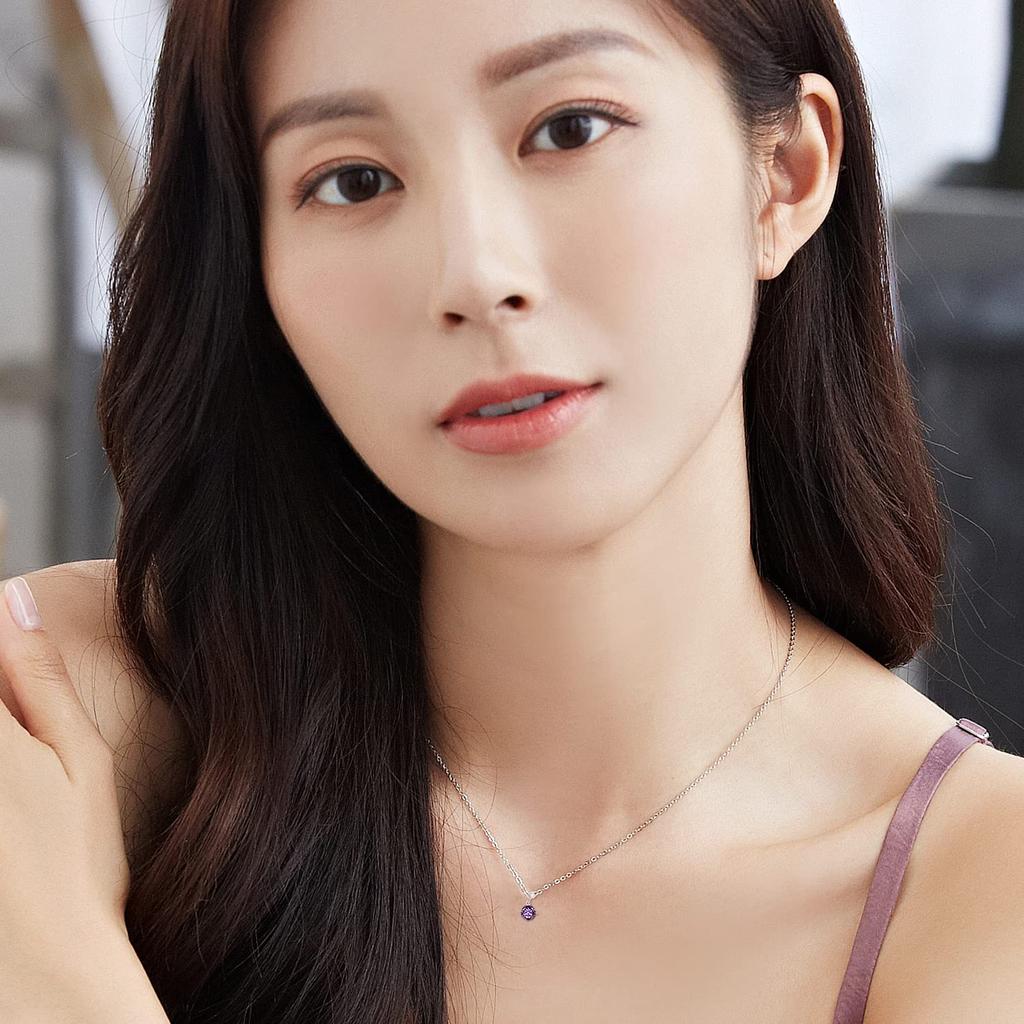 Naturlig diamanthalskjede platina februar fødselsstein Ametyst Single naturstein Pt950 White Day Day Bursdag Jubileum Bryllup Kvinner Populært