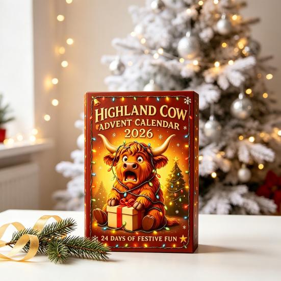 Advent Calendar for Boys Girls 3D Highland Cow Calendar, 24-Day PVC Figure Countdown Ornament Set, Christmas Decoration Home Unique Tree Hanging