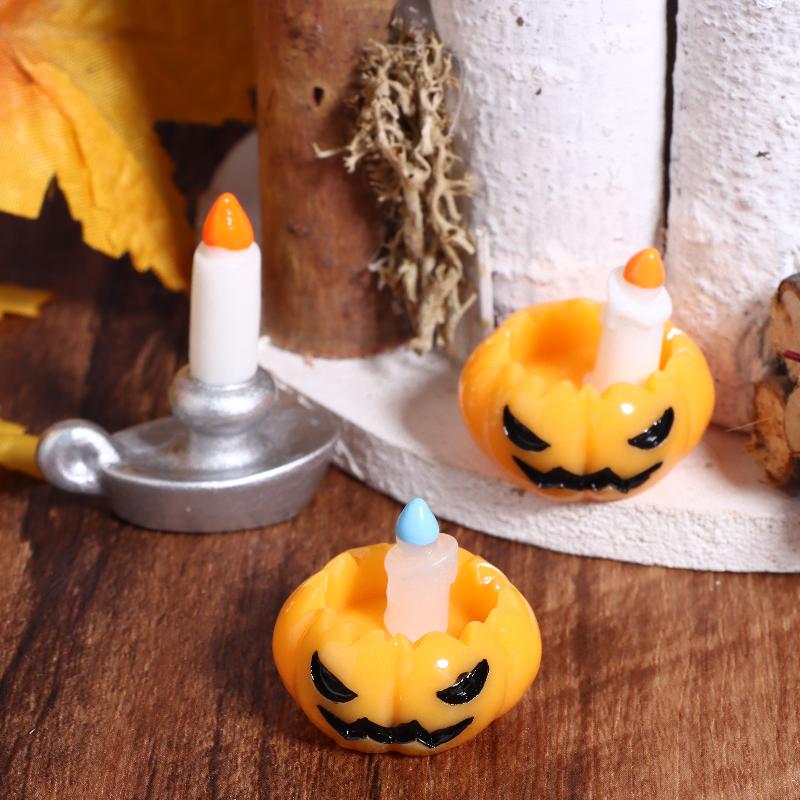 3Pcs/Set Dollhouse Pumpkin Lantern Candle Holder Model Halloween Mini Decoration Micro Landscape Horror Ornament Dollhouse Toys