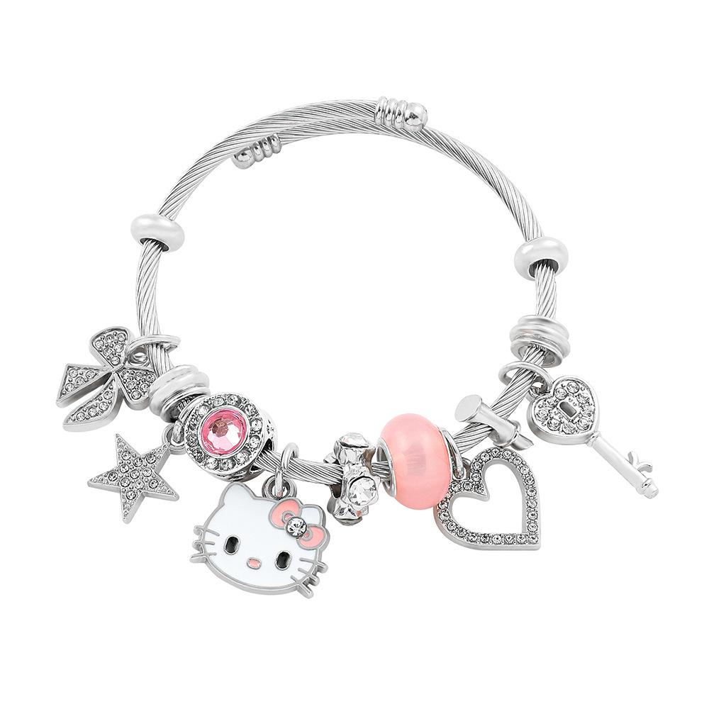 Hello Kitty Rosa Pandora Armband - Niedliches Cartoon-Katzen-Charme-Bügelarmband Schmuck