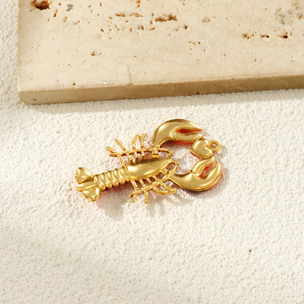 1 Piece 304 Stainless Steel Ocean Pendants 18K Gold Plated Red Enamel Lobster Charms For Jewelry Necklace Making 5.3cm x 3.2cm