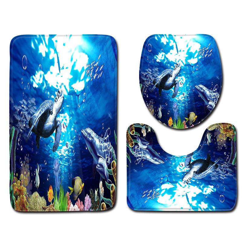 Podložka do koupelny Podmořský svět Toaleta Třídílná 3D Koupelnová podložka