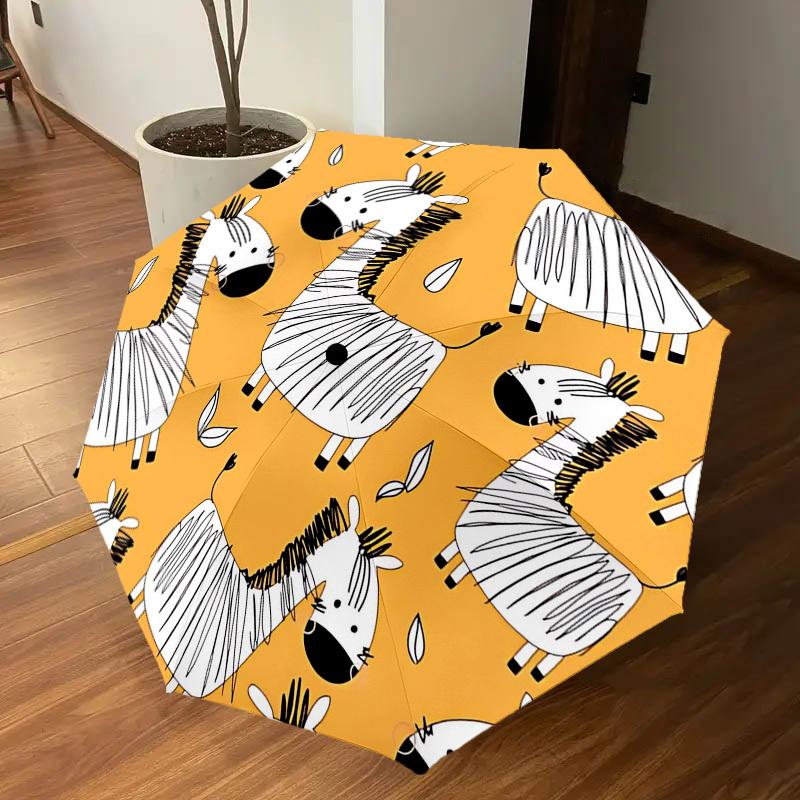 1PC Zebra Orange Umbrella-8-Rib Reinforced Portable Folding Travel Suitable for All Seasons Outdoor Daily Use-G346