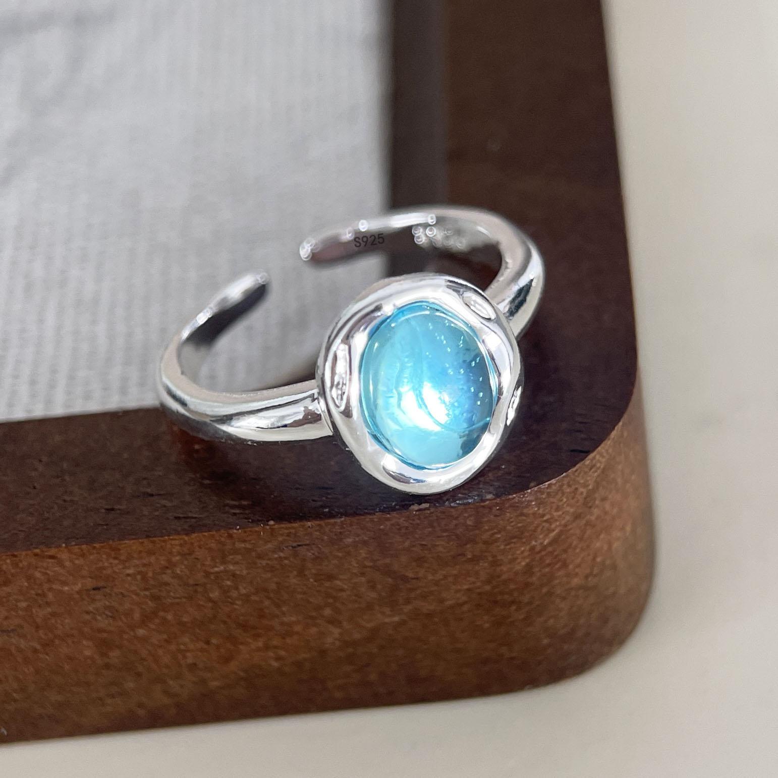 

BF CLUB 925 Sterling Rings for Women Simple Geometric Handmade Irregular Retro Butterfly BLue CZ Ring Allergy For Birthday Gift resizable