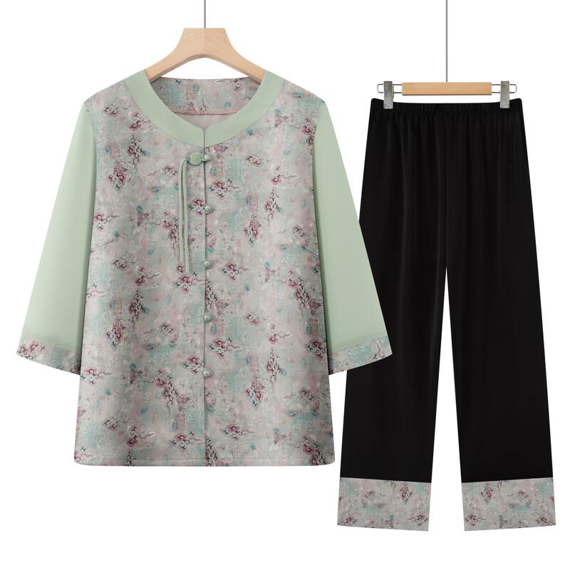Elderly Women's Chinese Style Floral Shirt Set