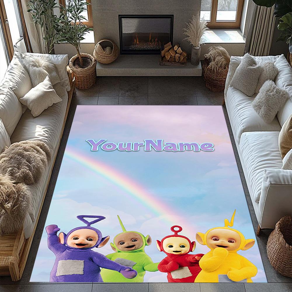 Teletubbies Customizable Name Floor Mat Design for Outdoor Game Room Study Room Kitchen Anti-slip Rug Anime Office Decor Birthday/Christmas Gift
