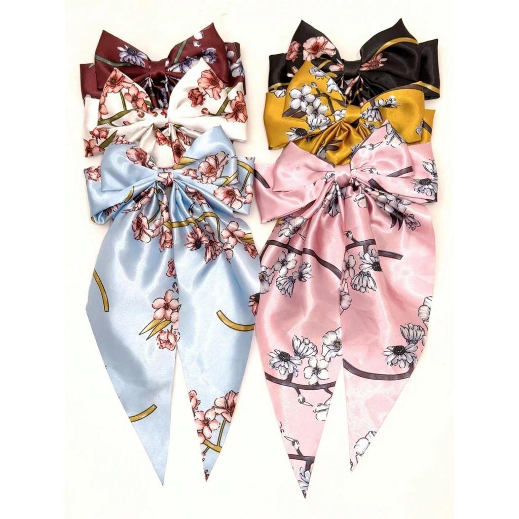 6 spring clip streamers bow hair clips for women