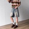 JYL Men's Denim Shorts Summer Ripped High-Street  Thin Loose Fifth Pants Denim