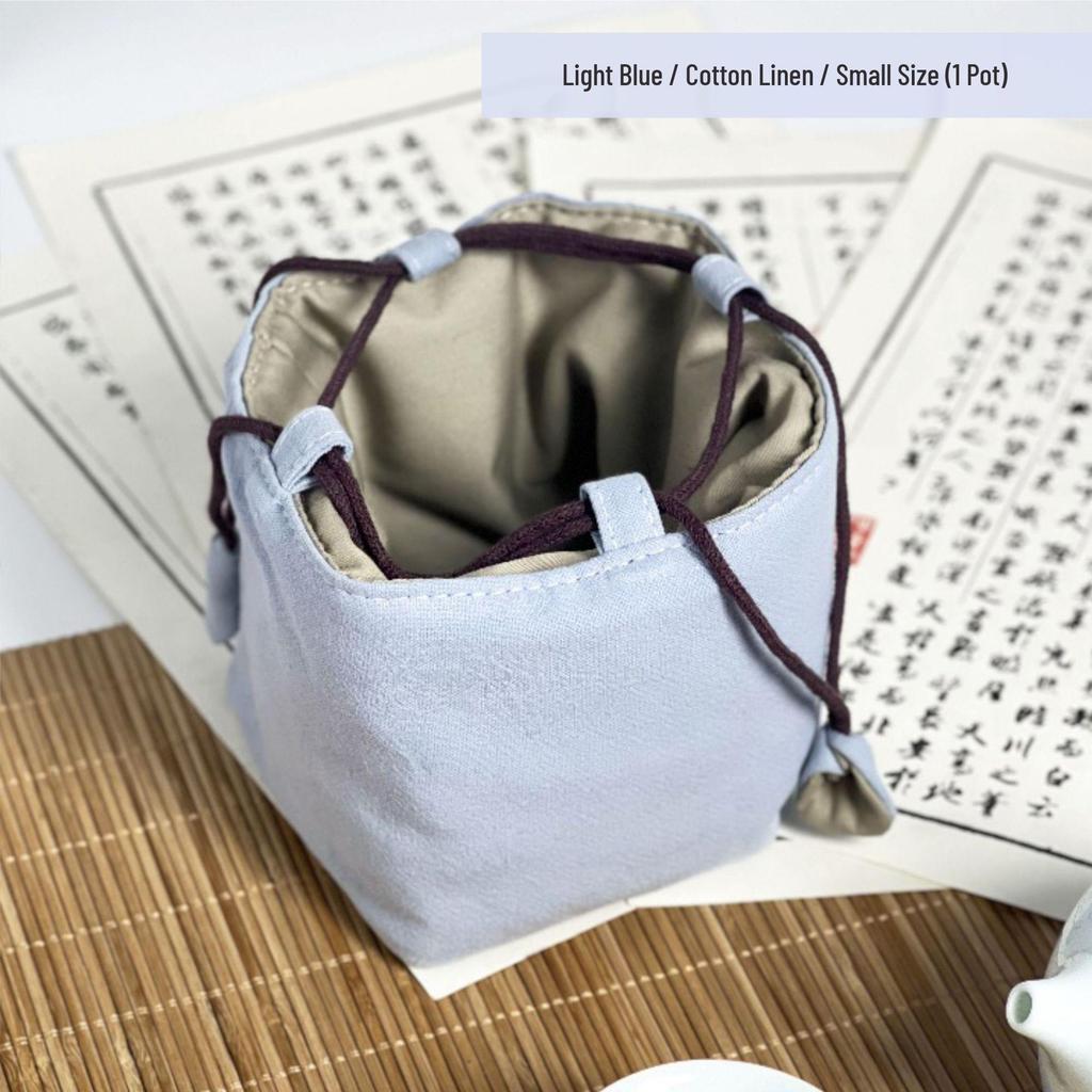 Compact Travel Tea Set with Bag: One Pot, Four Cups - Durable Cotton Linen