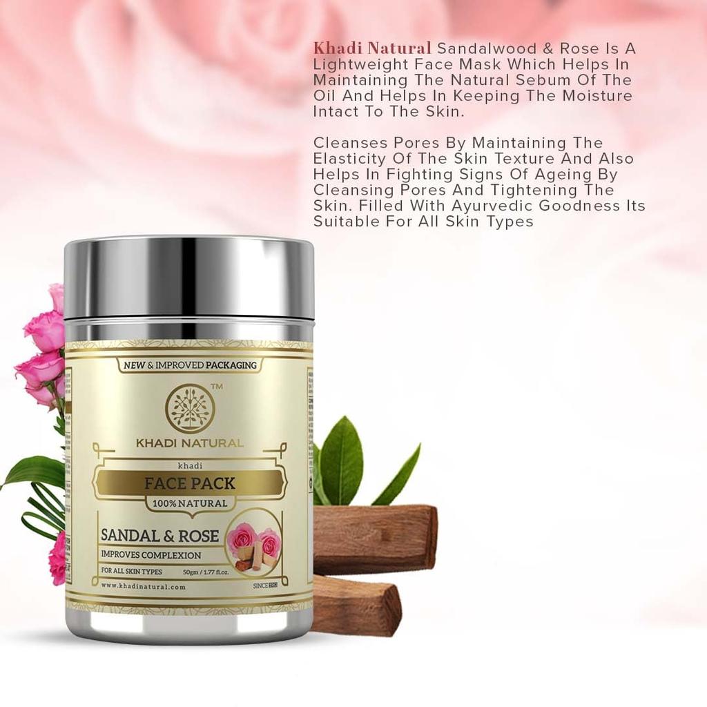 Khadi Natural Sandal And Rose Herbal Face Pack 50g Pack For Glowing Skin And Oil Control