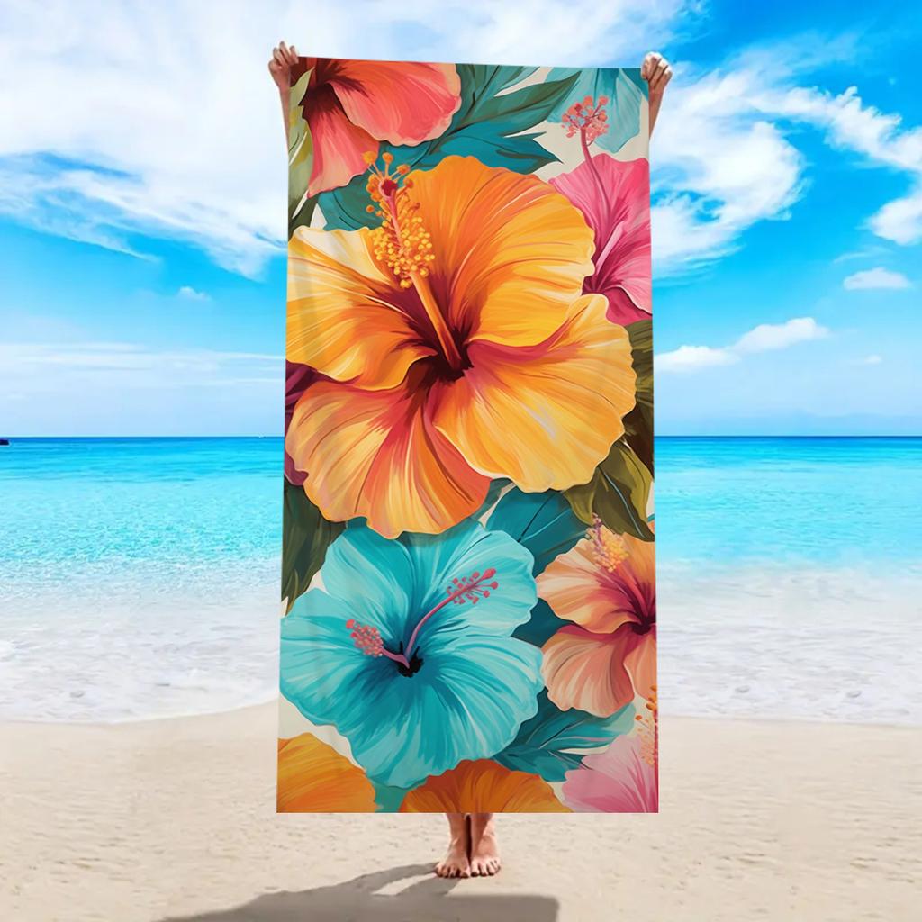1pc tropical plant flower beach towel, quick drying absorbent swimming towel, suitable for sports, camping, yoga, swimming