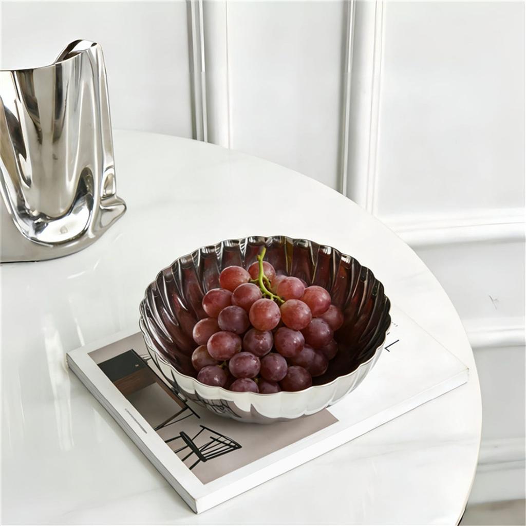 Glossy Finish 304 Stainless Steel Fruit Basket Shell Shape Salad Serving Bowl for Kitchen Counter Table Centerpiece