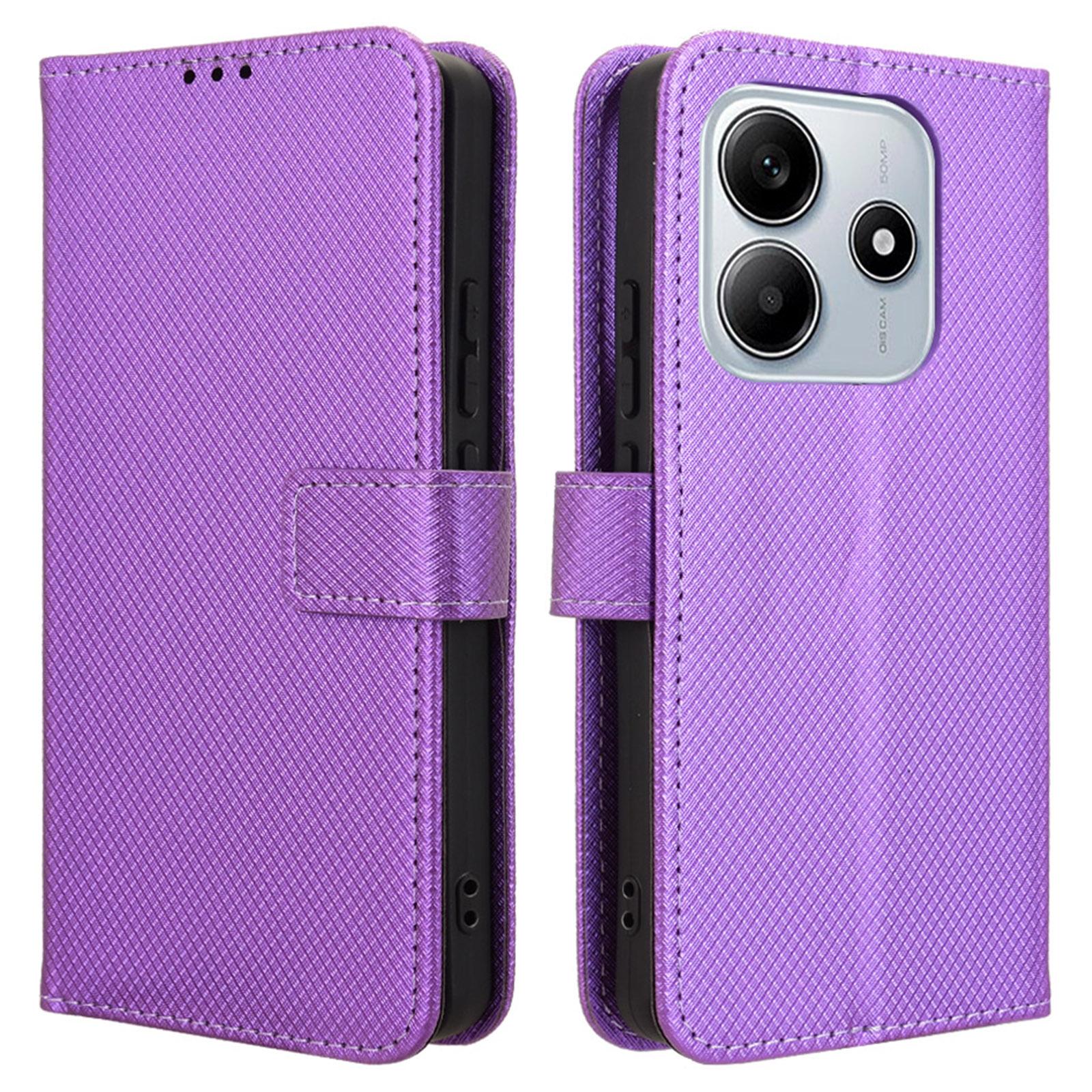 

For Xiaomi Redmi Note 14 5G Case PU Leather Diamond Texture Wallet Phone Cover Purple