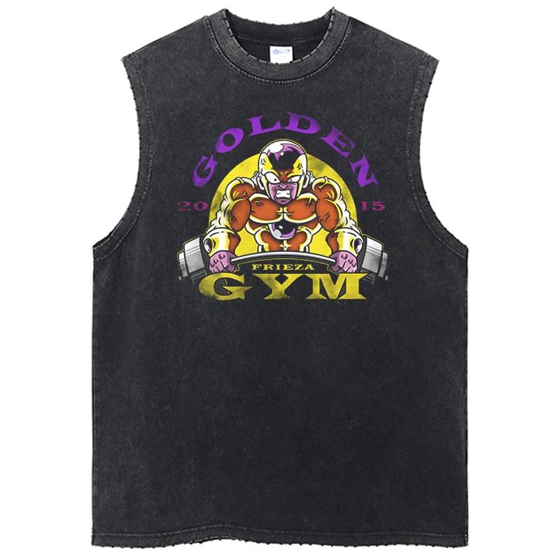 Hip Hop Streetwear Washed Sleeveless Tshirt Vintage Tank Tops Sleeveless Dragon Ball Anime Graphic Cotton Vest