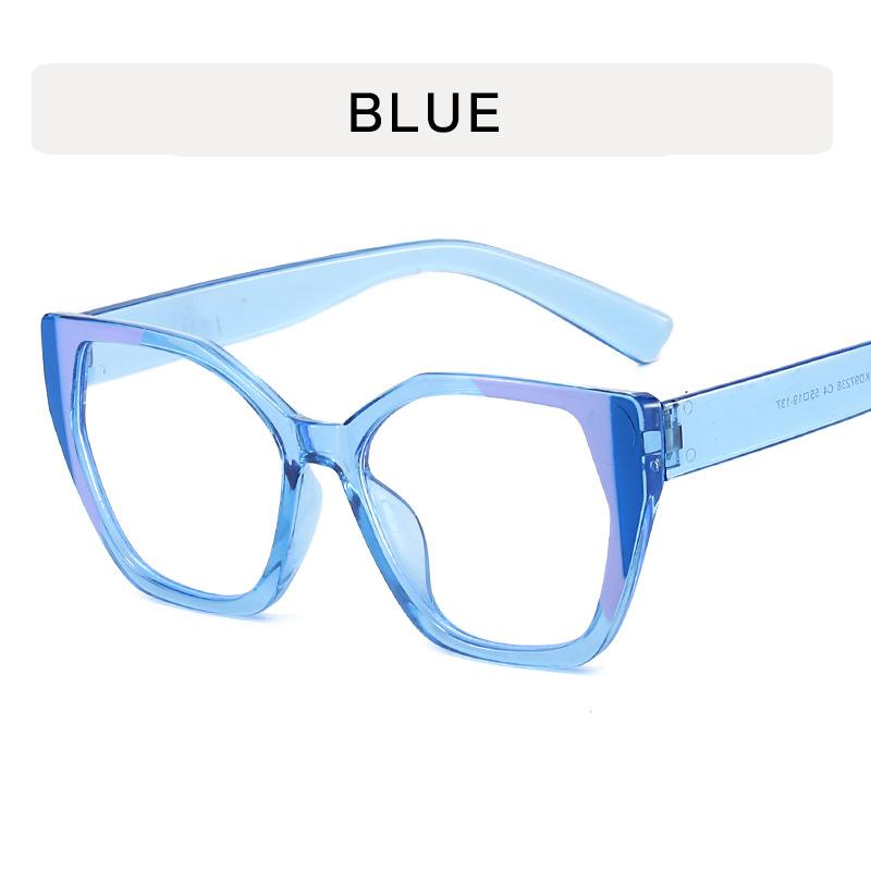 Cat Eye Color Blocking Anti Blue Light Glasses Retro Polygon Large Frame Fashion Glasses Women Plain Spectacles For Daily Outfit