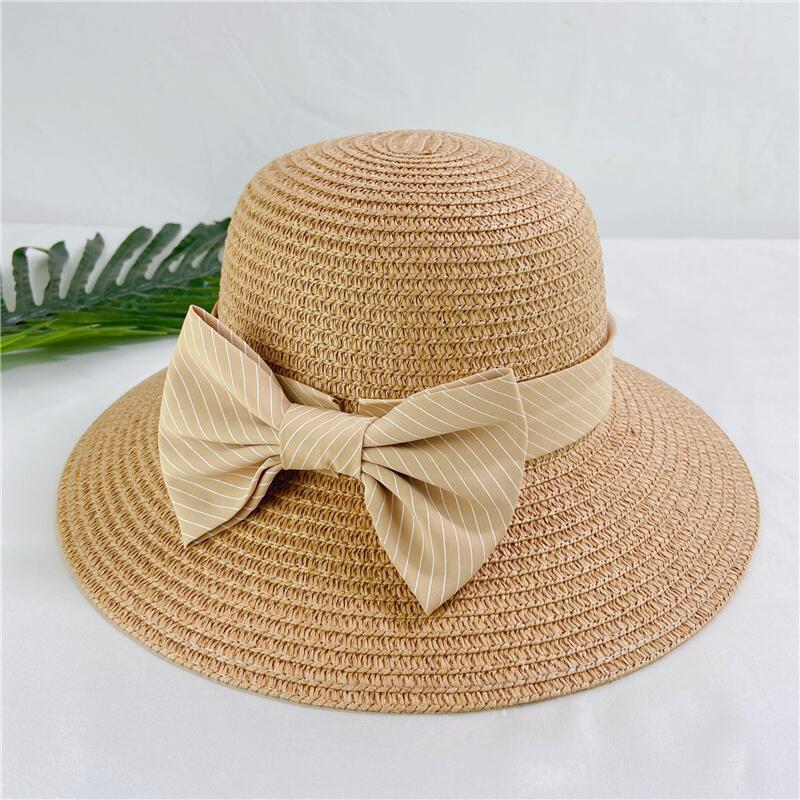 Straw hat lady summer bow seaside summer versatile sun hat breathable hat beach hat