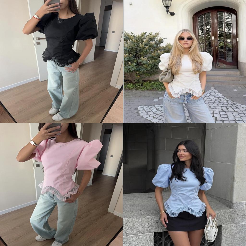 Casual Puff Sleeve Top For Women With Polyester Fabric For Daily Wear